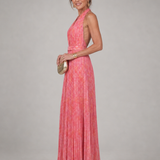 Marlis | Abito lungo con scollo all'americana e gonna plissettata