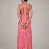 Marlis | Abito lungo con scollo all'americana e gonna plissettata