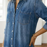 Saylor - Salopette in Denim di Cotone Lavato Vintage con Chiusura a Bottone