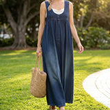 Miranda - Abito Maxi in Denim Lavato Vintage con Sensazione di Cotone Morbido