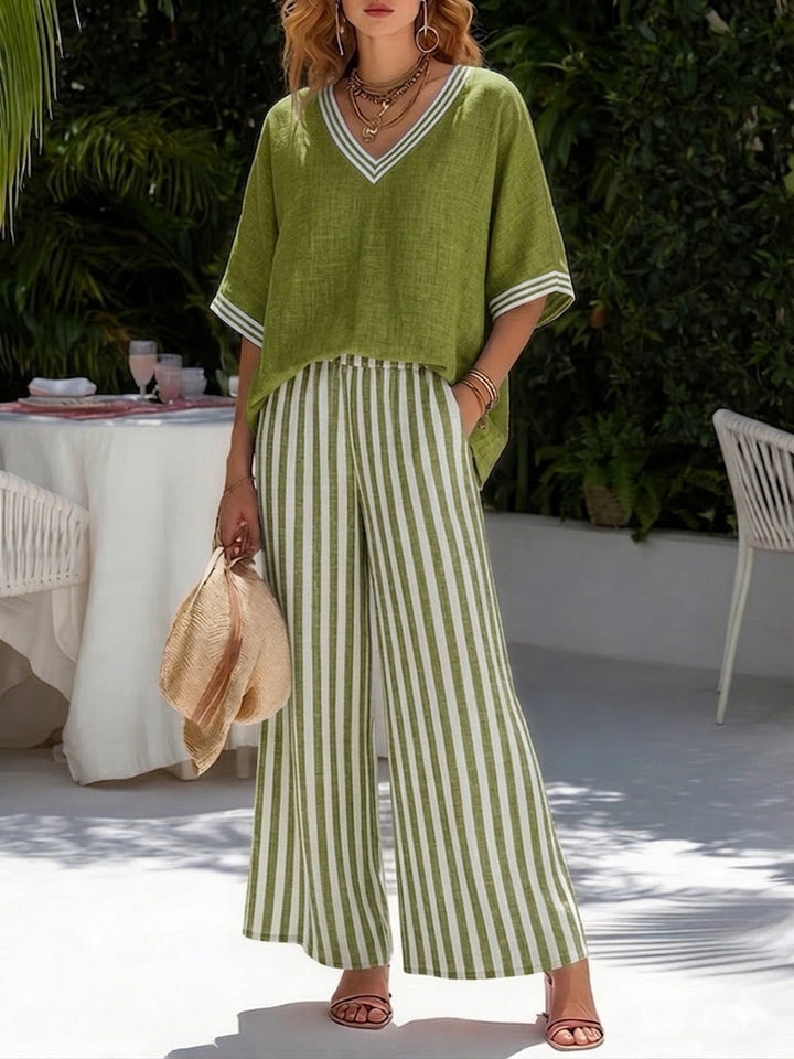 Carlisi | V neck top and striped pants set