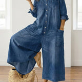Saylor - Salopette in Denim di Cotone Lavato Vintage con Chiusura a Bottone