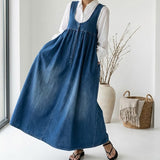 Miranda - Abito Maxi in Denim Lavato Vintage con Sensazione di Cotone Morbido