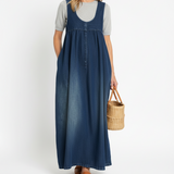 Miranda - Abito Maxi in Denim Lavato Vintage con Sensazione di Cotone Morbido