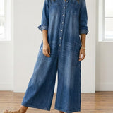 Saylor - Salopette in Denim di Cotone Lavato Vintage con Chiusura a Bottone
