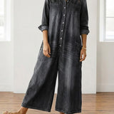 Saylor - Salopette in Denim di Cotone Lavato Vintage con Chiusura a Bottone