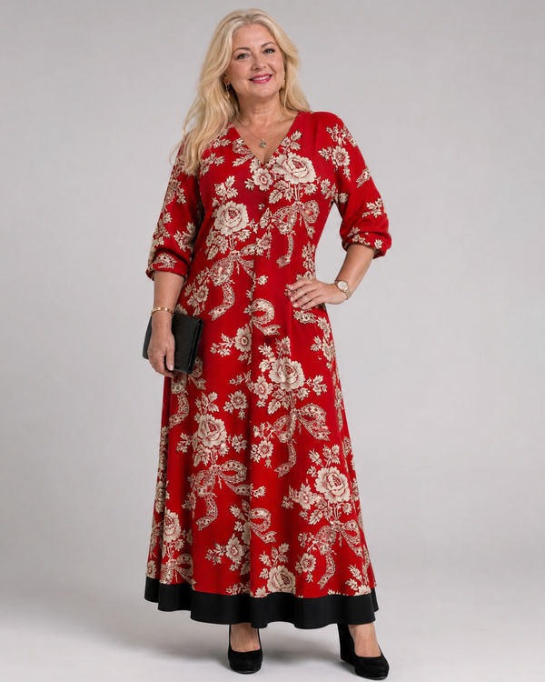 Romy | Abito midi boho con stampa floreale vintage