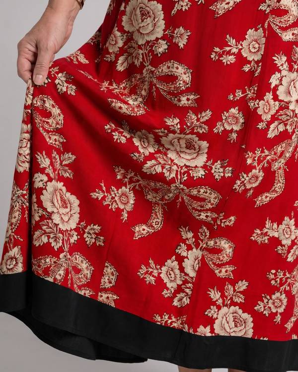 Romy | Abito midi boho con stampa floreale vintage