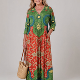 Selma | Abito midi boho con stampa vintage astratta