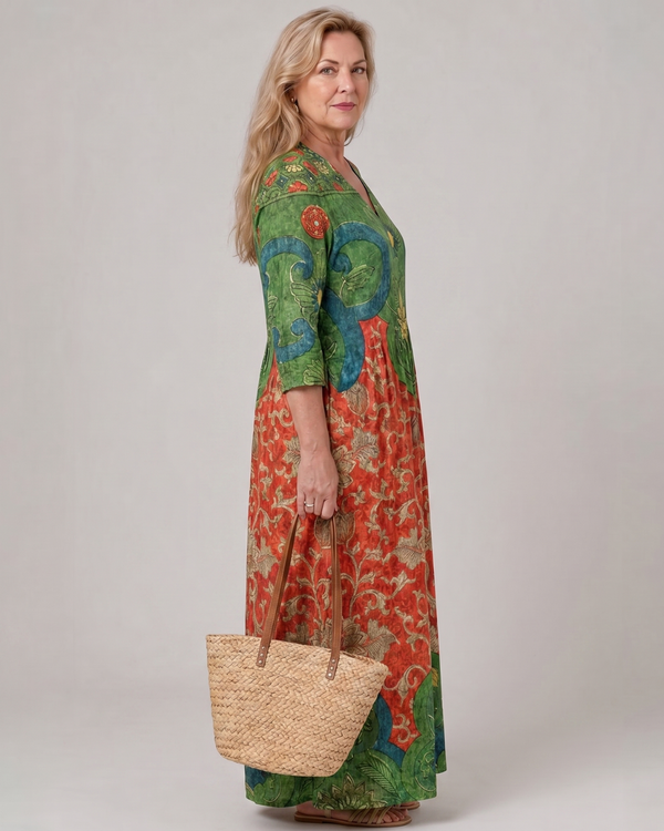 Selma | Abito midi boho con stampa vintage astratta