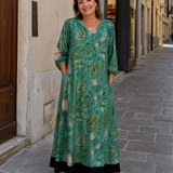 Sina | Abito midi boho con stampa di motivi botanici