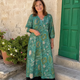 Sina | Abito midi boho con stampa di motivi botanici