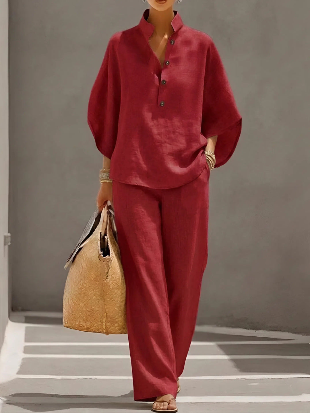 Zuri | Button top and pants set loose fit