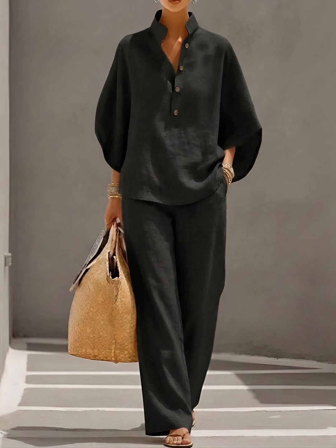 Zuri | Button top and pants set loose fit