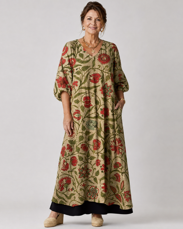 Wilhelmine | Abito midi boho con stampa botanica