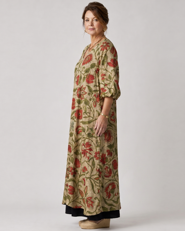 Wilhelmine | Abito midi boho con stampa botanica