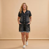 Isabela - Tuta in denim con bottoni frontali